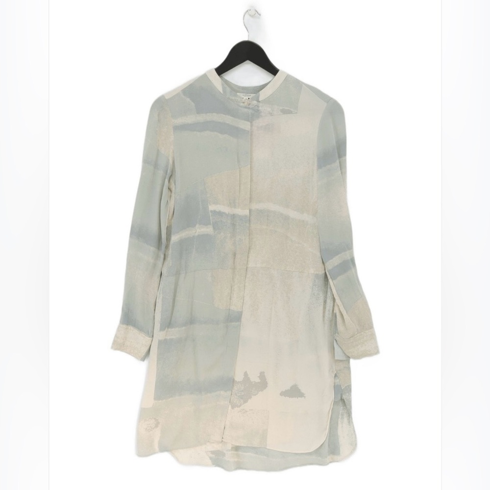 Aritzia Wilfred 100% Silk Shirt Dress Abstract Pattern Grey/Blue
